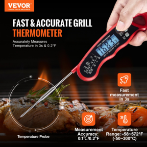 VEVOR Instant-Read Meat Thermometer – IP65 Waterproof with Backlight and Calibration